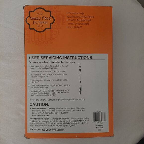 Vintage NIB Halloween Smiley Face Pumpkin Jack o Lantern Blow Mold String Lights - Picture 5 of 5